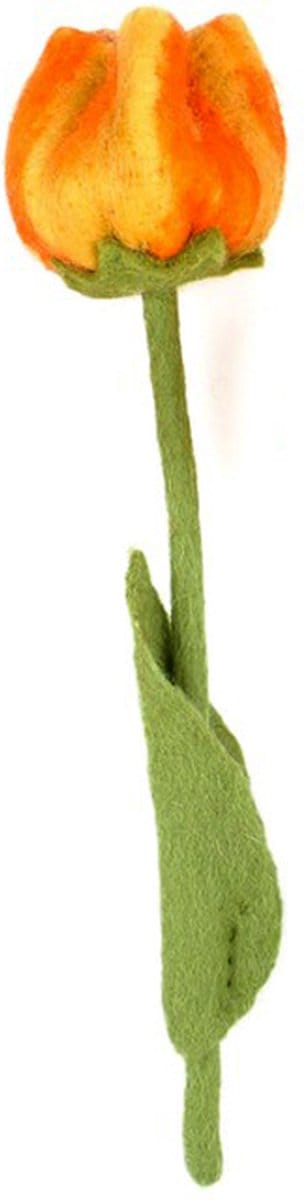Vilten bloem - Tulp Geel met Oranje - Groene Steel - 32cm