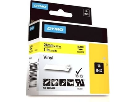 DYMO Rhino industriële Vinyl Labels | 24 mm x 5,5 m | zwarte afdruk op geel | zelfklevende labels voor Rhino & LabelManager labelprinters