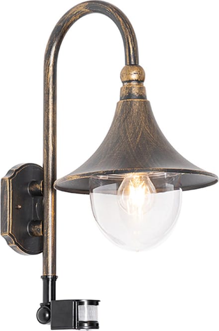 QAZQA daphne - Klassieke Wandlamp met Bewegingsmelder | Bewegingssensor | sensor voor buiten - 1 lichts - D 35 cm - Goud/messing - Buitenverlichting