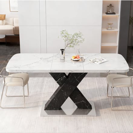 MODENUIT Eettafel - Uitschuifbaar Rechthoekig - Voor Eetkamer - Wit-Zwart - MDF Staal - 120-160x80x76,5 Cm