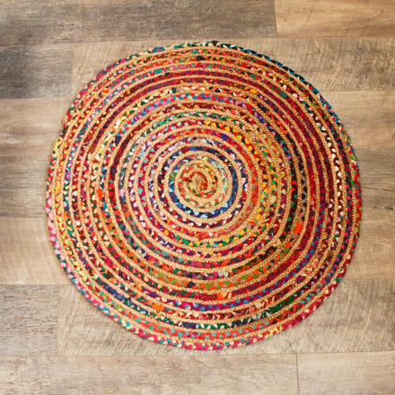 Vloerkleed van Jute en Gerecycled Katoen - Rond - 90 cm