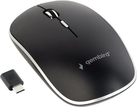 Gembird Silent wireless optical mouse - USB-C receivcer - Muis - Optisch - 4 knoppen - Zwart