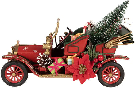 Clayre & Eef Kerstdecoratie Beeld Auto 25x10x17 cm Rood Metaal
