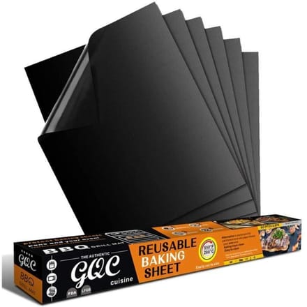 Tapis de cuisson pour barbecue - GQC - 6 pièces - Anti-adhérent - Réutilisable - 40 x 33 cm noir