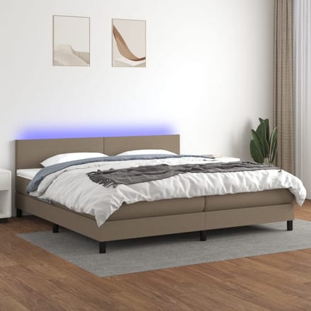 vidaXL - Boxspring - met - matras - en - LED - stof - taupe - 200x200 - cm