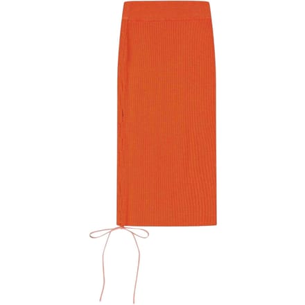 Off White Gebreide, aan de zijkant te strikken, slanke midi-rok voor dames (Koraalrood)