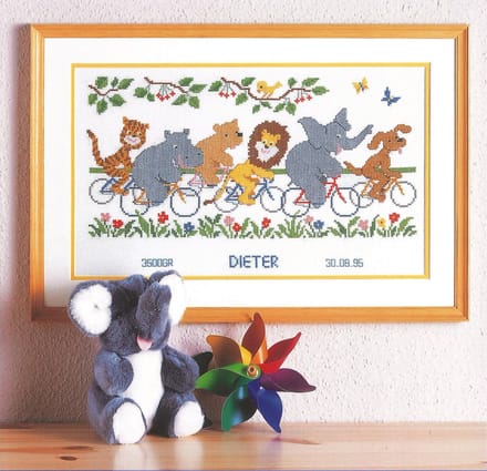borduurpakket 70.436 jungle, dieren op de fiets, geboorte