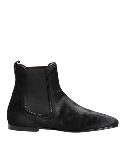 Dolce & Gabbana Zwarte Leren Bont Heren CHELSEA Boots Schoenen