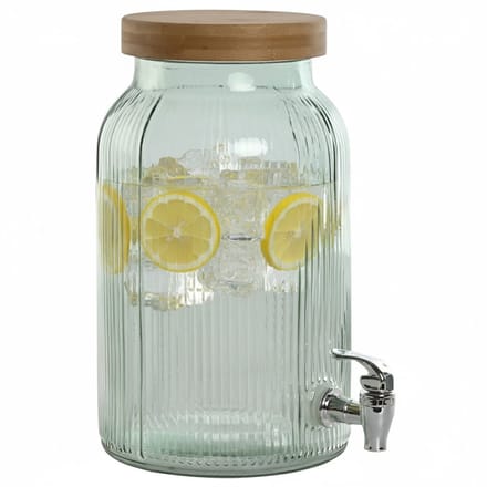 Items Drank dispenser Beverages Tap - 5.5 Liter - bewerkt glas/bamboe - tapkraan/deksel