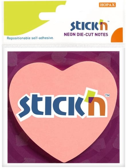 Stick'n Memoblok - 70x70mm - Hartvormig - 50 Memoblaadjes - Neon Roze - Sticky Notes
