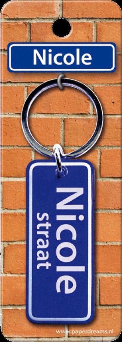 Paper Dreams Sleutelhanger Straatnaam Nicole 9 Cm Staal Blauw