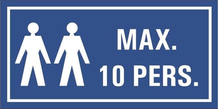 Maximaal 10 personen tekststicker 150 x 75 mm
