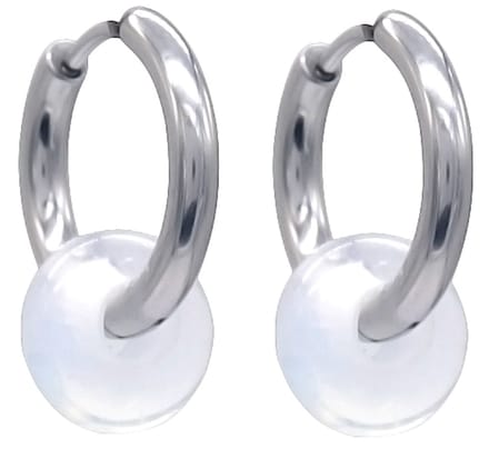 Oorringen met Steen - RVS - 16 mm - Zilverkleurig - Witte Opaal