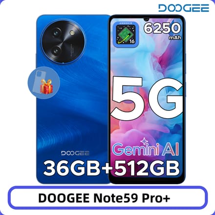 Doogee Note59 Pro+ 5G - Android 15 Smartphone, 6.75" 120Hz scherm, 12GB RAM, 512GB opslag, 6250mAh batterij, Global Version, telefoon met NFC 12GB