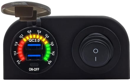 ProRide 12V USB Autolader2 Poorten Opbouw met Schakelaar/Voltmeter - QC3.0 - Tweevoudig opbouw