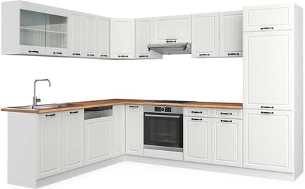 Vicco Hoekkeuken R-Line, Wit Landhuis/Wit, 287 x 227 cm, WB Eik