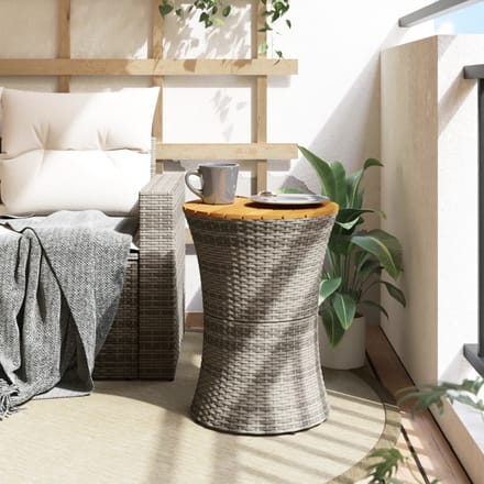 vidaXL - Tuinbijzettafel - trommelvormig - poly - rattan - en - massief - hout - grijs
