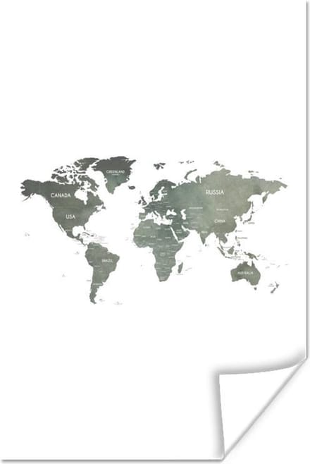 Poster - Wereldkaart - Grijs - Land - 80x120 cm