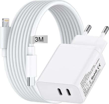 Oplader kabel geschikt voor iPhone 12 Pro Max 13 Pro Max 14 Pro Max - Usb C naar Lightning Kabel 3 Meter - Usb C Adapter 35w GaN - Snellader Extra Lange Kabel