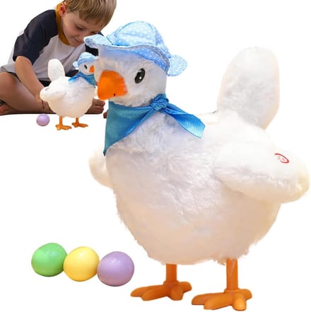 Muzikale Kip Pluche - Zingend Dier - Kinderen Spel - Inclusief 3 Eieren - 28x20x16 cm - Geel Wit
