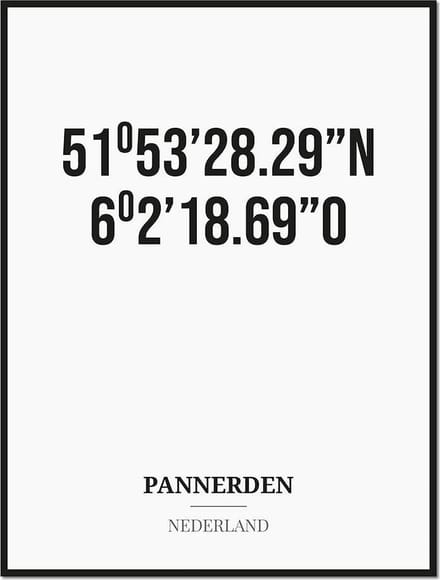 Poster/kaart PANNERDEN met coördinaten