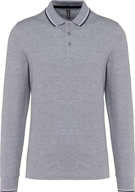 Kariban Heren polo van piquétricot met lange mouwen K280 - Oxford Grey / Navy / White - S