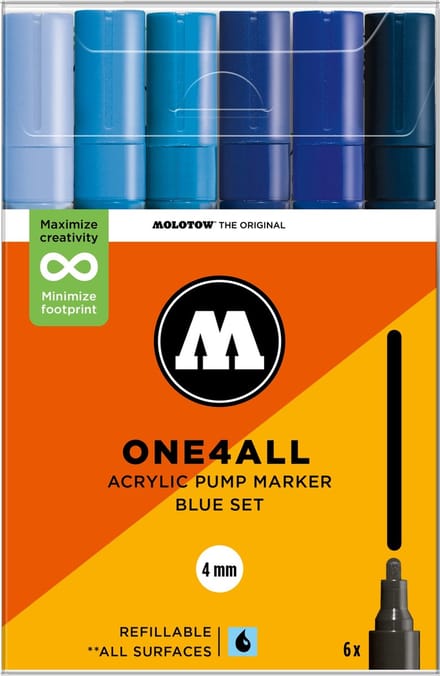 Molotow ONE4ALL 227HS Acrylstiften Set Blauw - 6 Stuks - 4mm - Blue Set