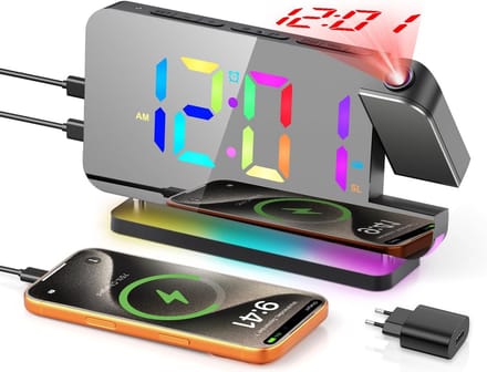 Plafondwekker met RGB Projectie - Met Radio, USB-Oplader en 2 Alarmen