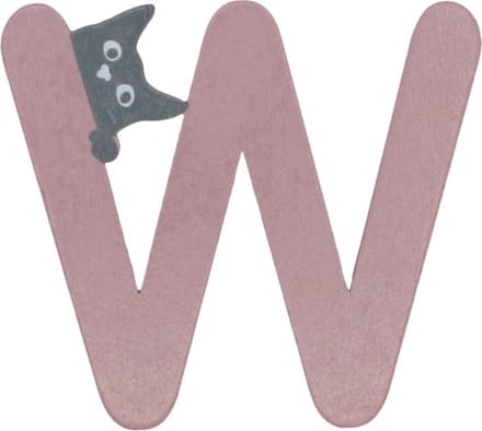 Houten Letter W Roze met Kat | 9 cm