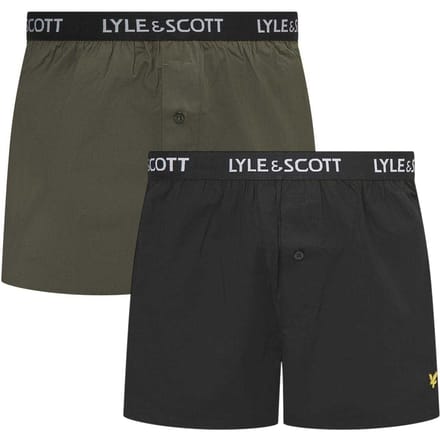 Lyle & Scott Heren Geweven Boxershorts (Set van 2) (Kever/Zwart)