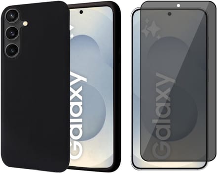 Hoesje geschikt voor Samsung Galaxy S25 Plus - Privacy Screenprotector Volledig Dekkend Glas - Mat Back Case Zwart