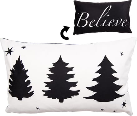 Clayre & Eef Kussenhoes 30x50 cm Wit Zwart Polyester Kerstboom