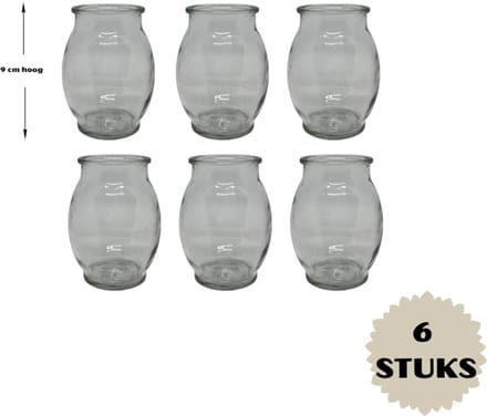 Mini vaasjes - TRANSPARANT - set van 6 - 12 cm hoog - glas - transparant – communie