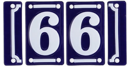 Best for Boots huisnummer 66 met sierrand - Oudhollands - emaille - blauw/wit