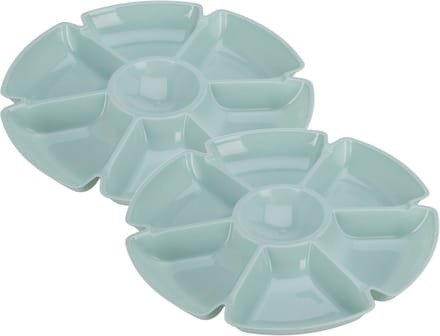 Excellent Houseware Hapjes / chips serveerschaal - 2x - lichtblauw - D29 cm - vakjes dienblad - kunststof