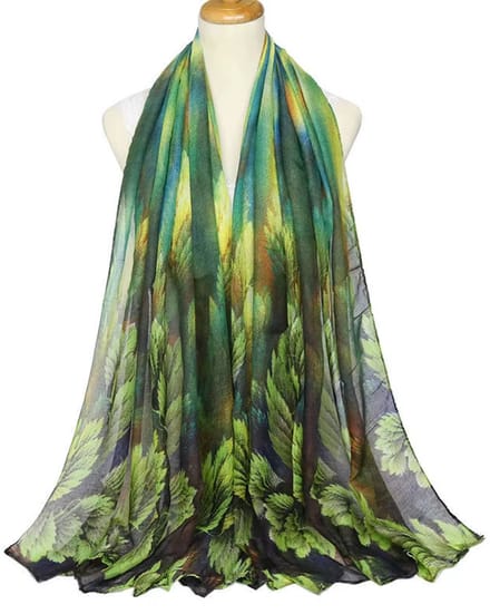 Groene Bladprint Sjaal 180x80 cm – Elegante Dames Sjaal met Natuurdesign van Polyester