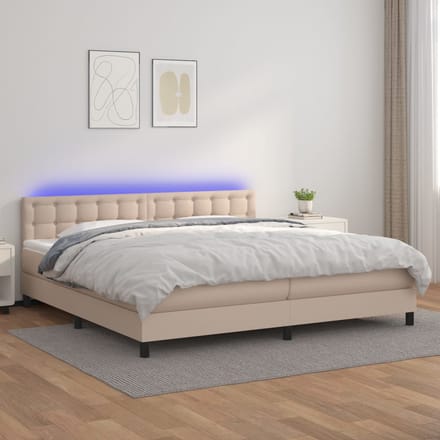 vidaXL - Boxspring - met - matras - en - LED - kunstleer - cappuccinokleur - 200x200cm