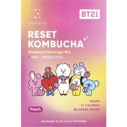 Reset Kombucha, Poederdrankmix, Perzik, 10 Zakjes, 5G (0,18 oz) Elk
