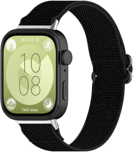 By Qubix - Elastische nylon band - Zwart - geschikt voor Huawei Watch Fit 5 / 4 / 3