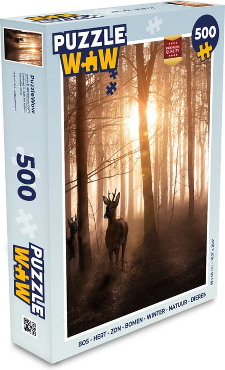 Puzzel Bos - Hert - Zon - Bomen - Winter - Natuur - Dieren - Legpuzzel - Puzzel 500 stukjes