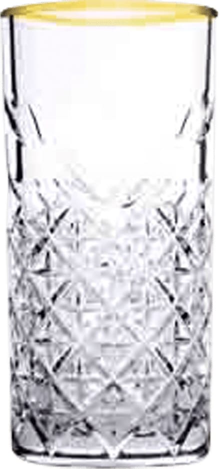 Pasabahce Timeless Retro Longdrink Glazen 45 cl met Gouden Rand Set van 4 - Geslepen Cocktailglas