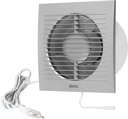 Badkamerventilator 100 mm ZILVER met trekkoord en stekker EE100WPS