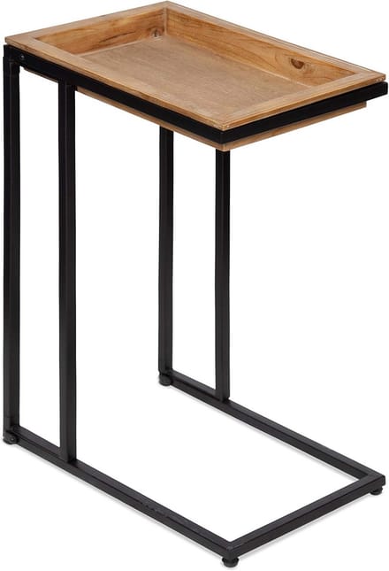 Inklapbare C-vormige zijtafel van hout en metaal - rustiek modern design voor kleine ruimtes