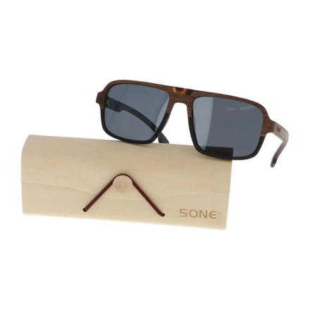 5one® Piloot Walnut Square - walnoot Houten Zonnebril - grijze lens