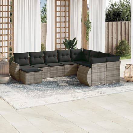 vidaXL - 10-delige - Loungeset - met - kussens - poly - rattan - grijs