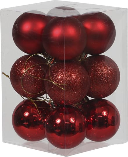 Othmar Decorations Kerstballen - 12x st - rood - D6 cm - kunststof - glans/glitter/mat - kerstversiering