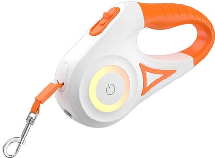 Rojeco Dog Automatic Leash LED 5m - White and Orange