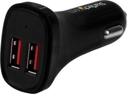 StarTech Dubbele USB auto-oplader - 1 stuk - Zwart - Dual USB - 2 poorten - 24W/4.8A