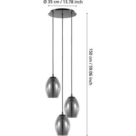 EGLO Estanys Hanglamp - Ø45 cm - E27 - Rookglas - Grijs/Zwart