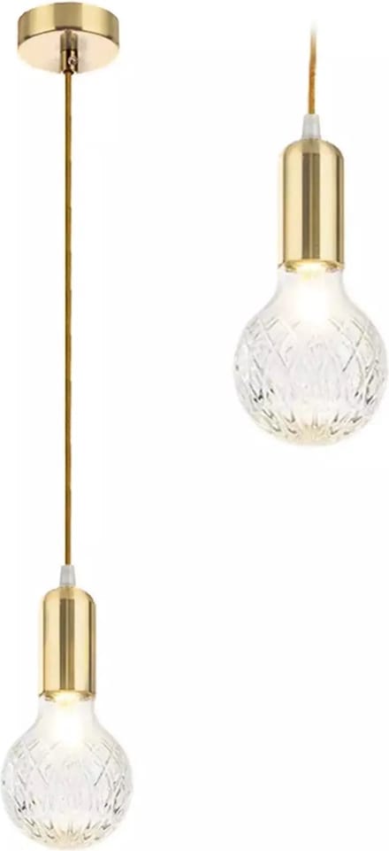 TooLight Gouden hanglamp - Ø9 cm - Verstelbare kabel - Reliëfpatroon - Metaal en glas